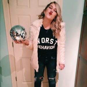 F21 Cream Faux Fur Jacket Size L